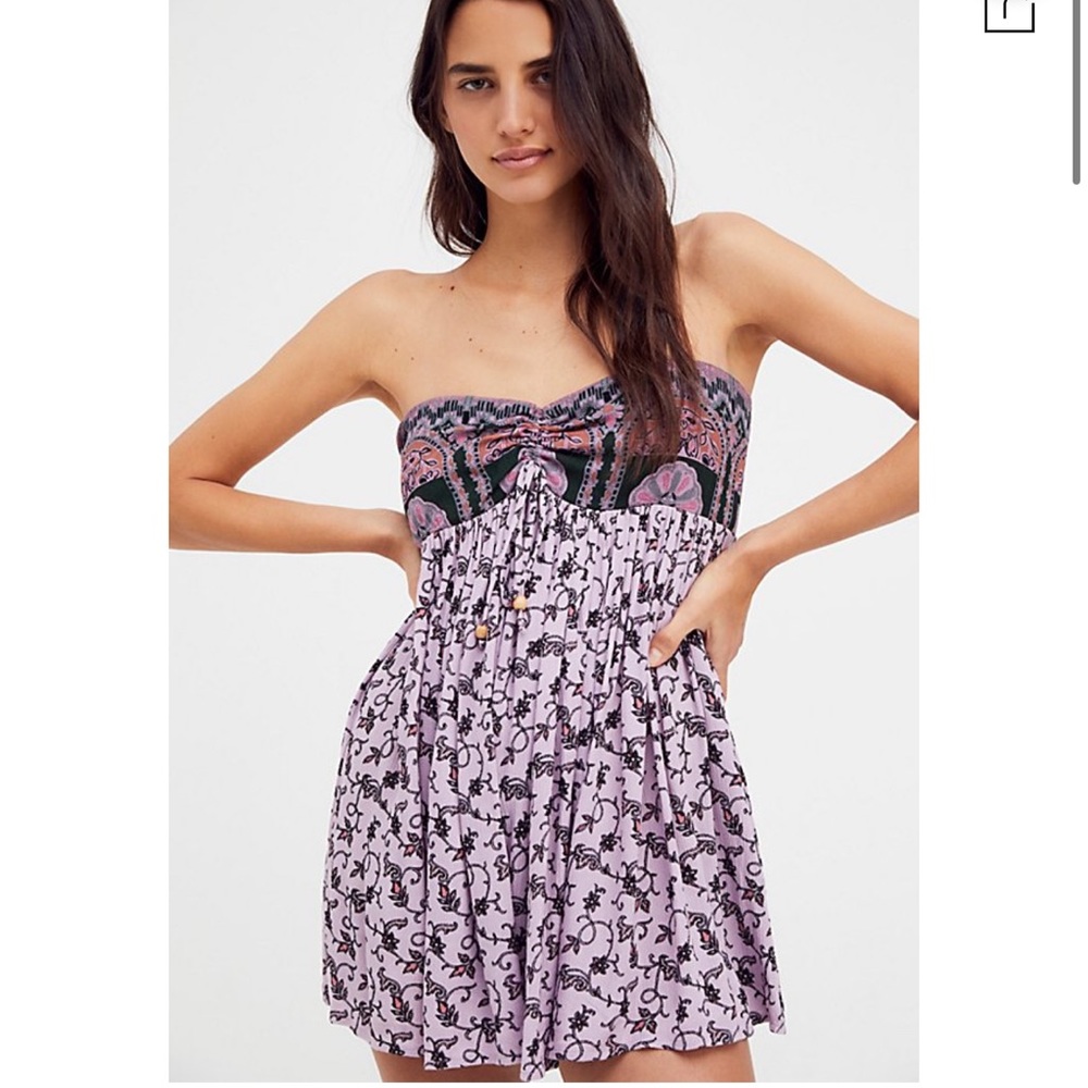 Free People Elowen Strapless Printed Romper Lavender Fields L